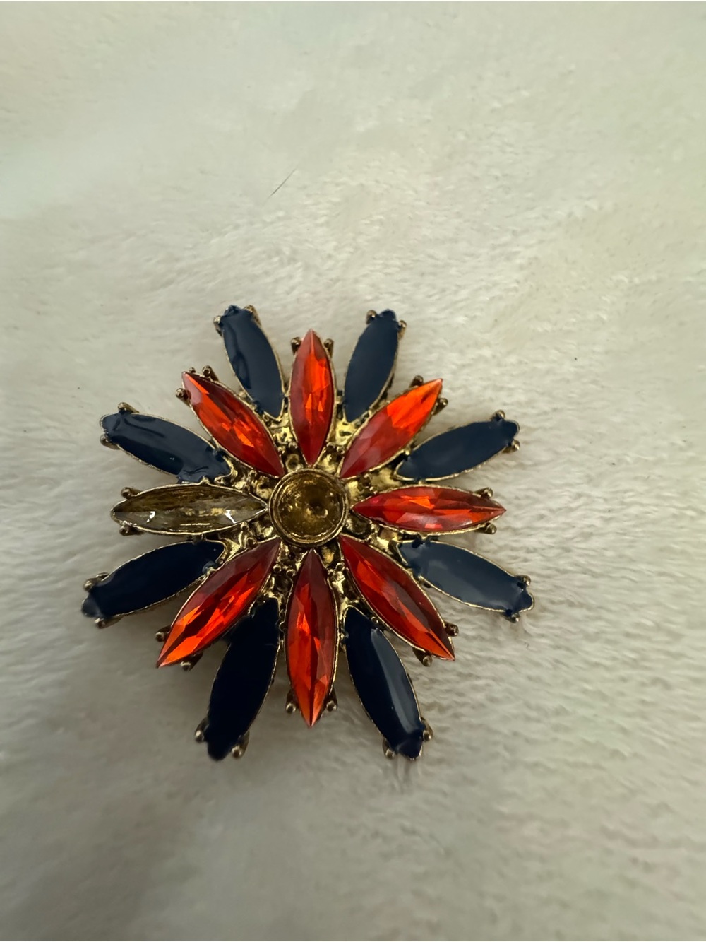 Gold-Tone Floral Crystal Brooch in Red and Navy